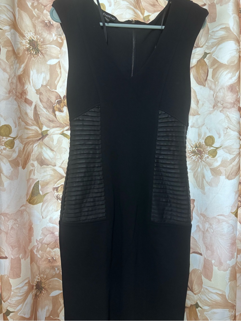 bebe Black Midi Sheath Dress with Quilted Side Panels
